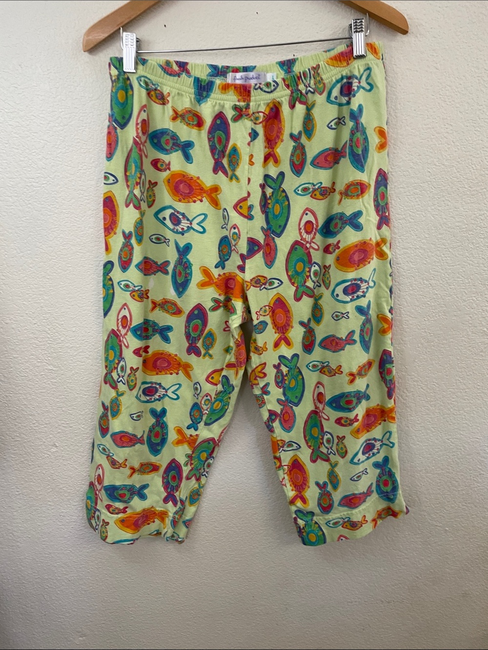 Fresh Produce green cropped pants tropical fish 100% cotton resort L